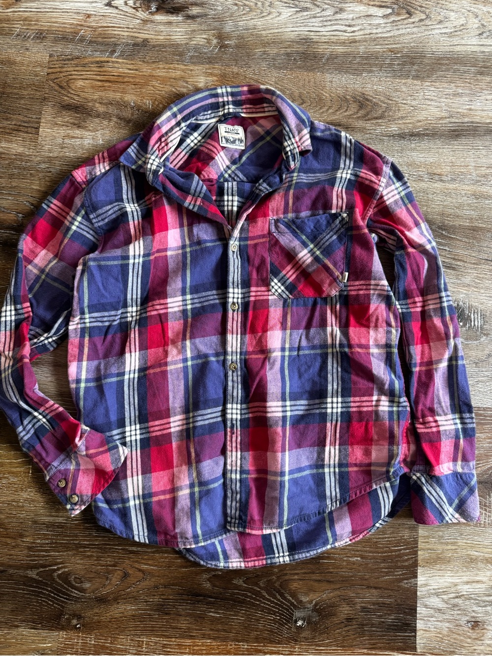 TNA Girls Red & Navy Plaid Button-Down Shirt